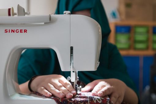 Sewing work during a hands-on skills activity